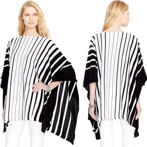LAUREN Ralph Lauren Tybalt Striped Black White Poncho Sweater S/M